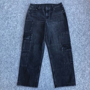 American Eagle super high rise baggy straight cargo jeans size 14
